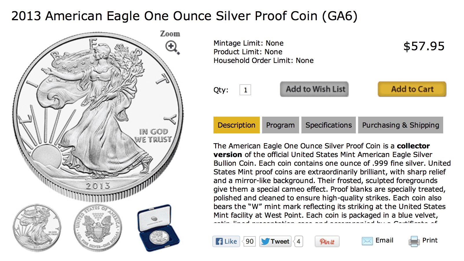 Vous voulez de l'or et de l'argent de la US Mint ? Payez une prime massive