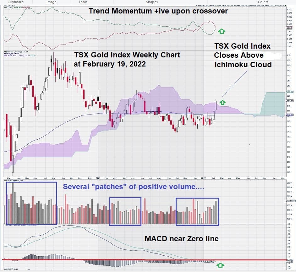 Graphique de l'or TSX montrant l'élan de la tendance