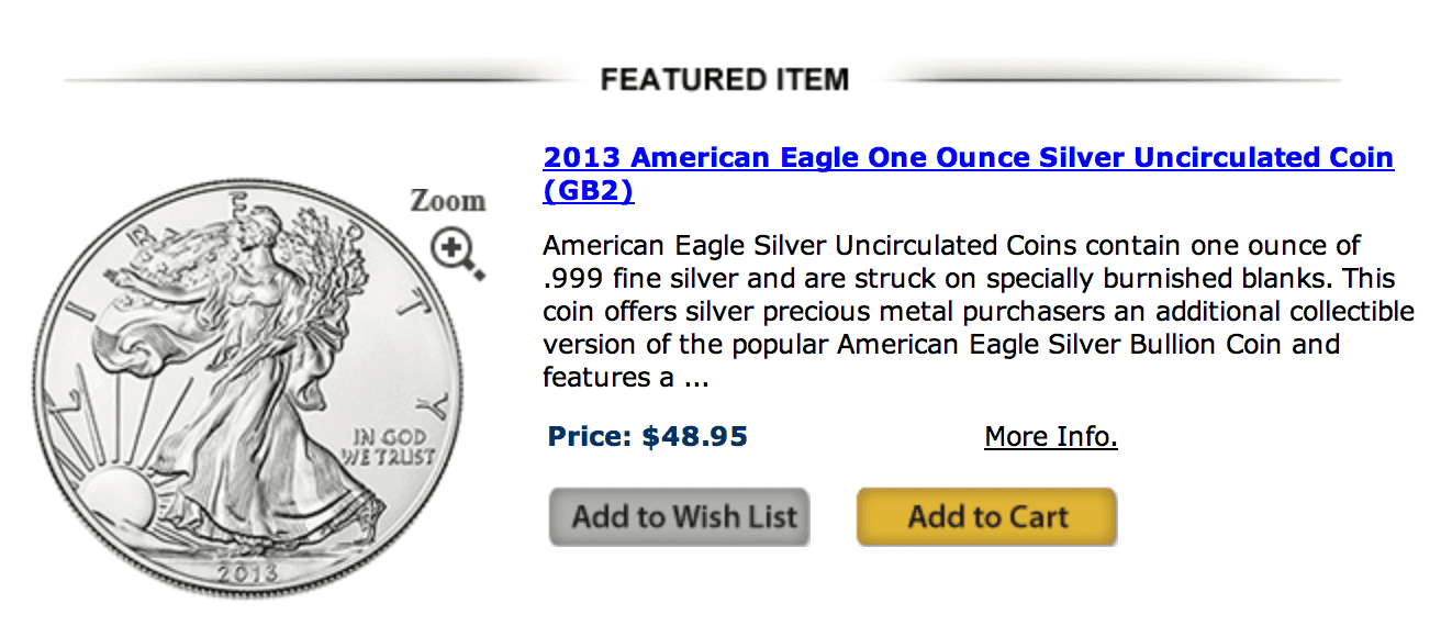 Pièce d'argent non circulée American Eagle One Ounce 2013